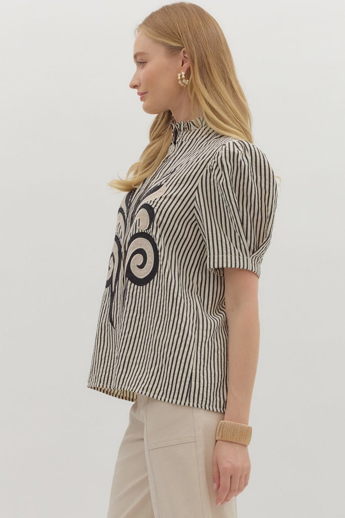 Striped Embroidered Feather Top
