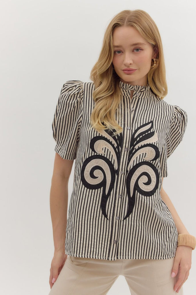 Striped Embroidered Feather Top