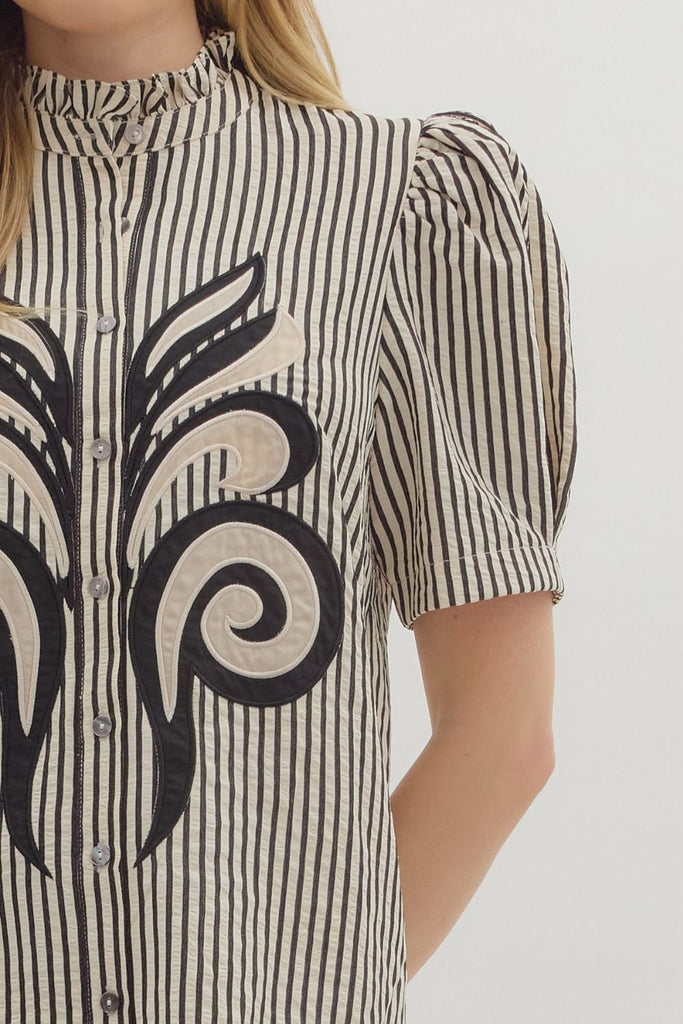 Striped Embroidered Feather Top
