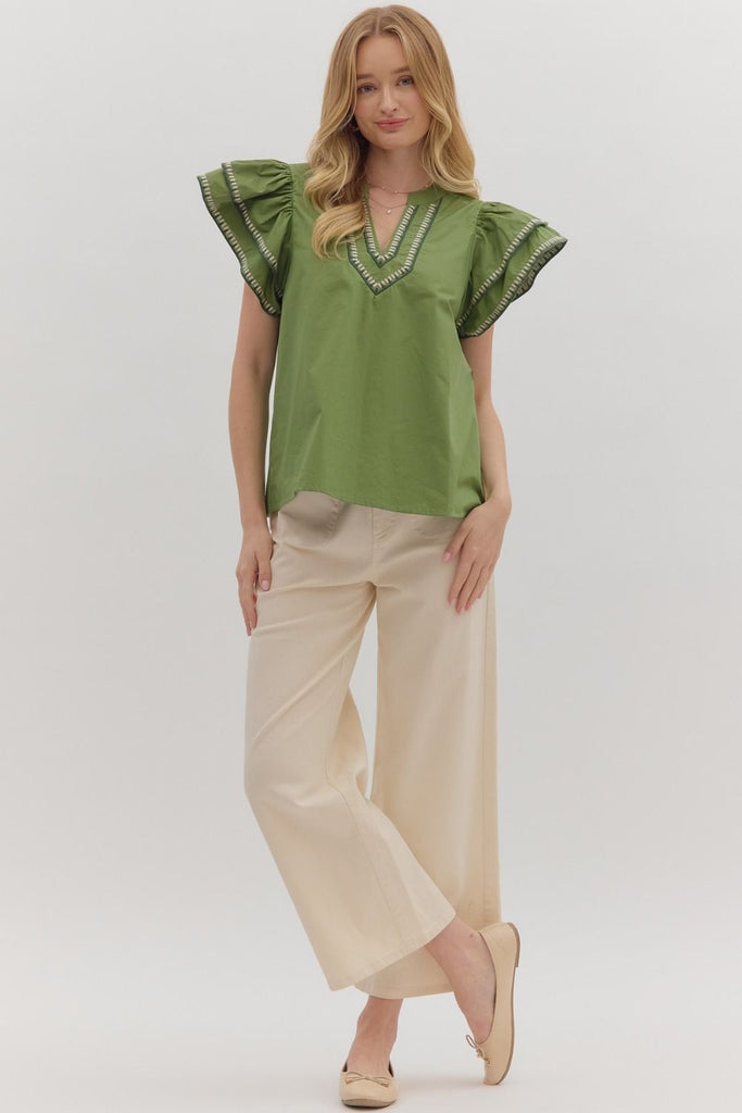 Olive Stitched Top