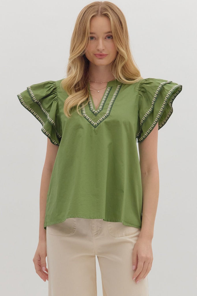 Olive Stitched Top