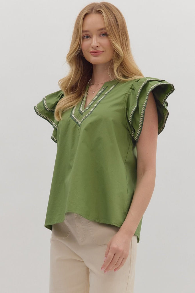 Olive Stitched Top