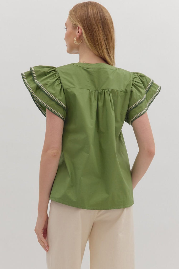 Olive Stitched Top