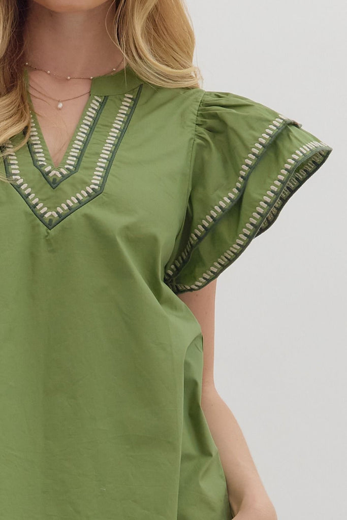 Olive Stitched Top