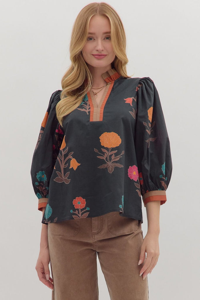 Black Bold Floral Top