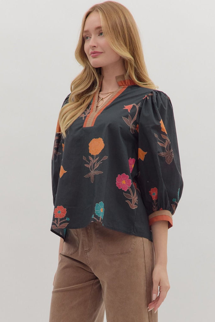 Black Bold Floral Top
