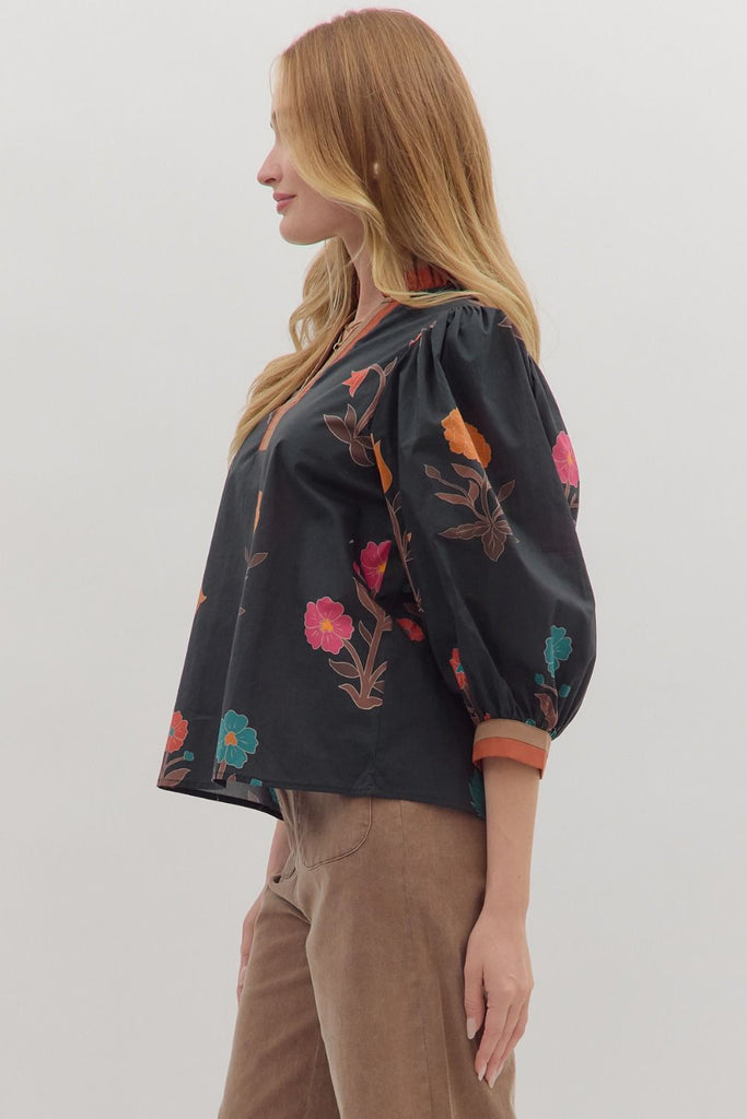 Black Bold Floral Top