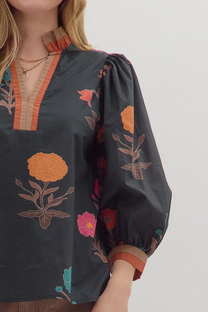 Black Bold Floral Top