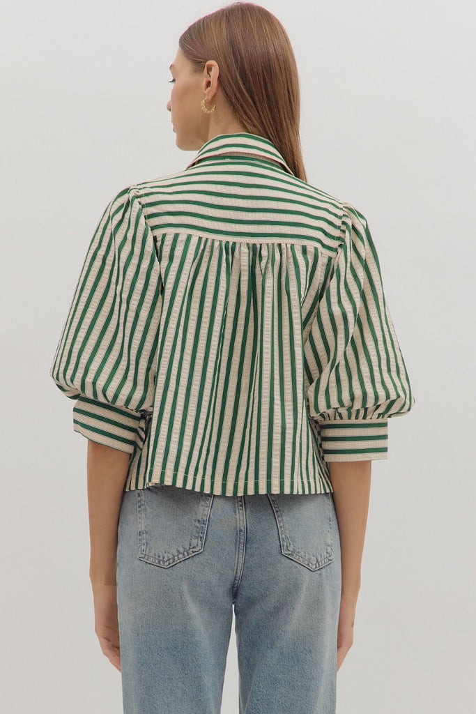 Green Stripe Button Up Top