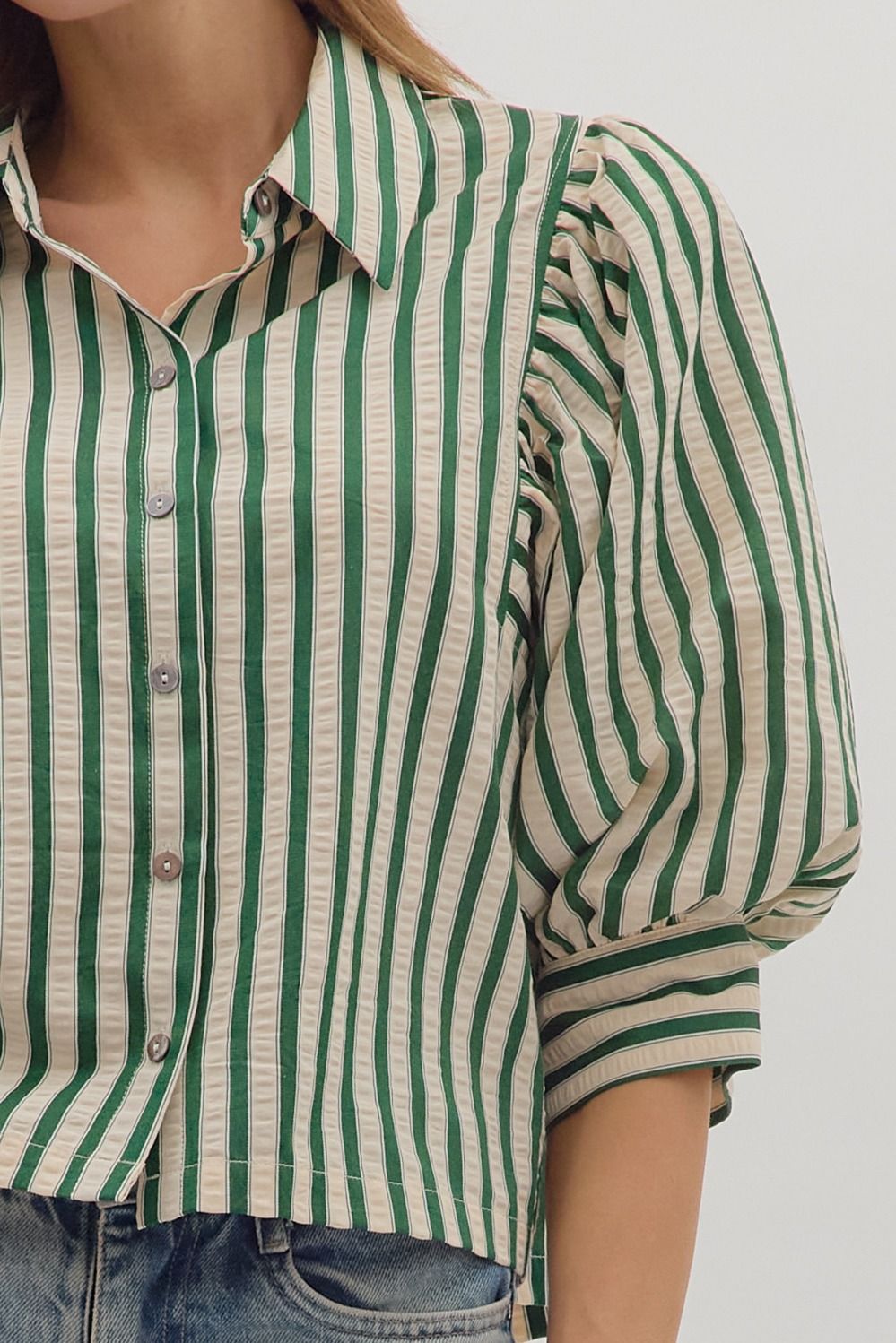 Riley Button-Down Striped Blouse • Green S Riley Button-Down Striped Blouse • Green S