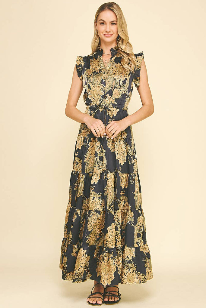 Gold Motif Maxi Dress