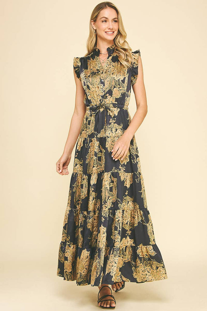 Gold Motif Maxi Dress