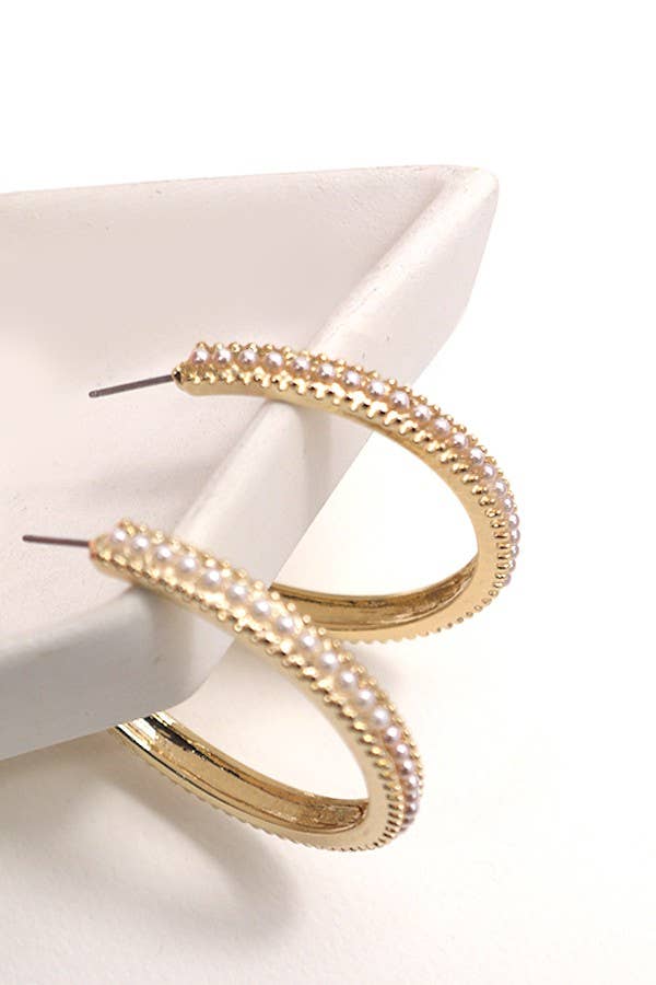 Pearl Pave Hoop Earrings