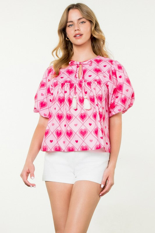 Heart Puff Sleeve Top