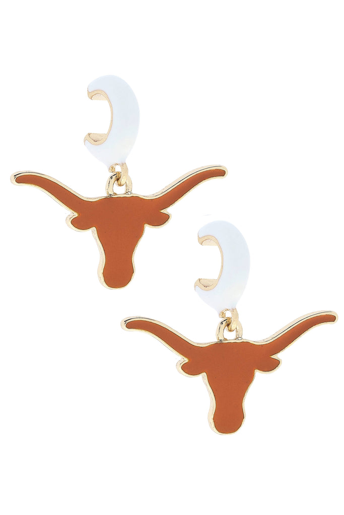 Texas Longhorns Enamel Logo Huggie Hoop Earrings in White
