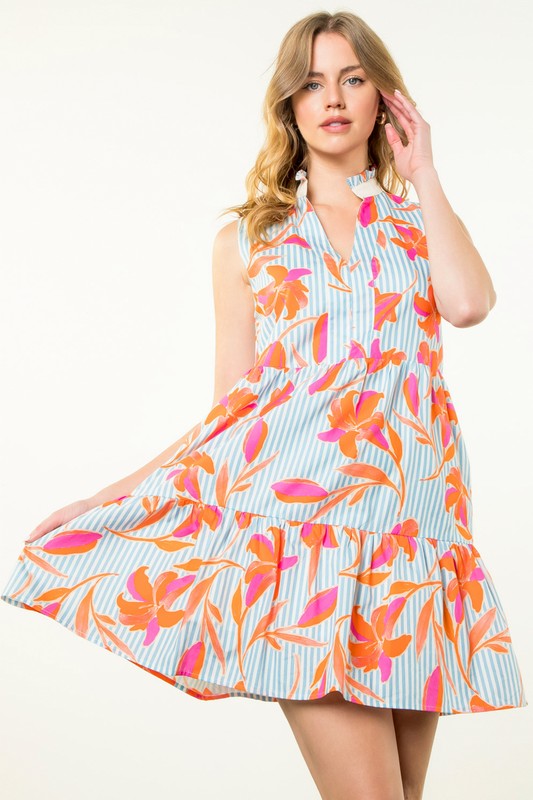 Coral Bloom Striped Dress