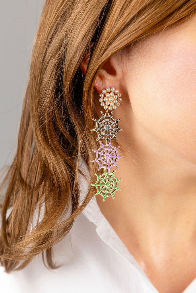 Halloween Enamel Spider Web Drop Earrings