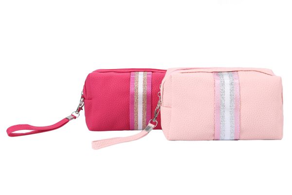 Pink Striped Cosmetic Bag