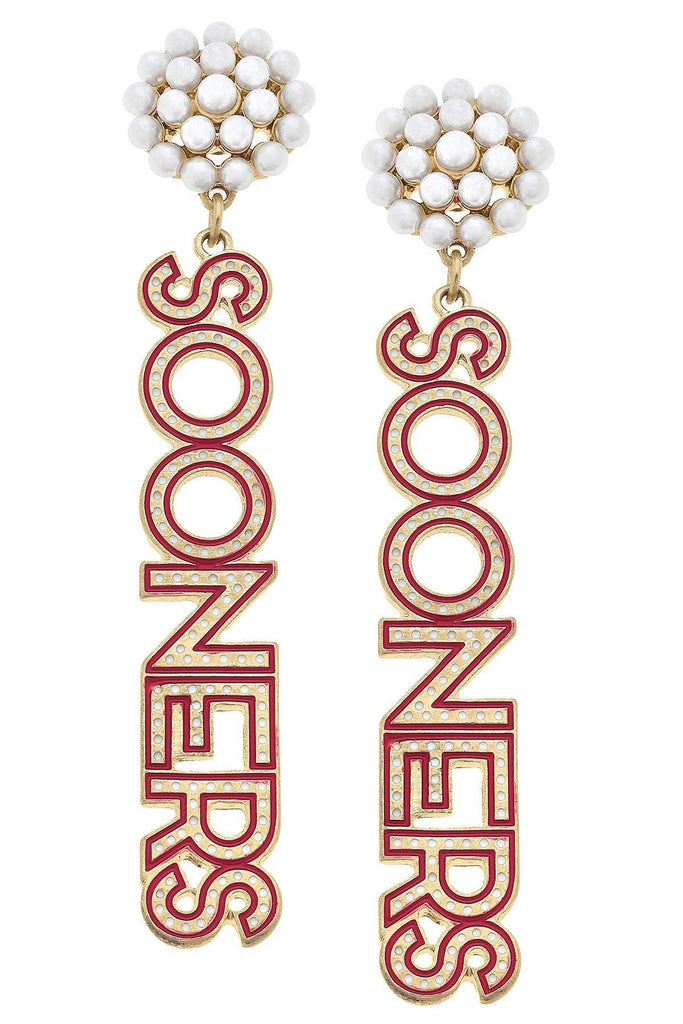 Collegiate Pearl Cluster Dotted Enamel Drop Earring