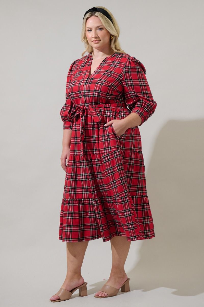 tartan plaid women's dress Boswell Tartan Plaid Midi Dress – Striped Box Boutique