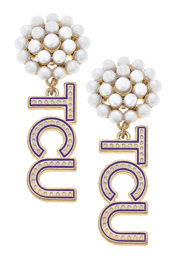 Collegiate Pearl Cluster Dotted Enamel Drop Earring