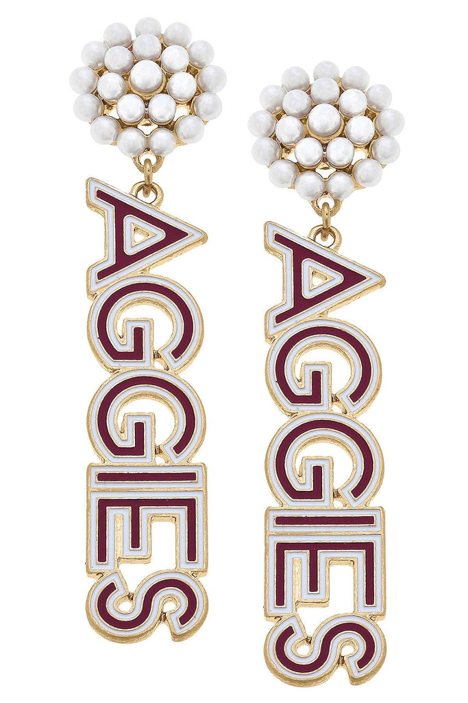 Texas A&M Collegiate Pearl Cluster Earrings