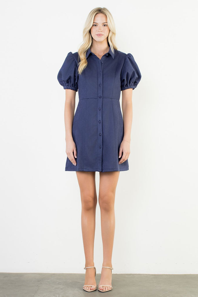 Faux Suede Button Dress