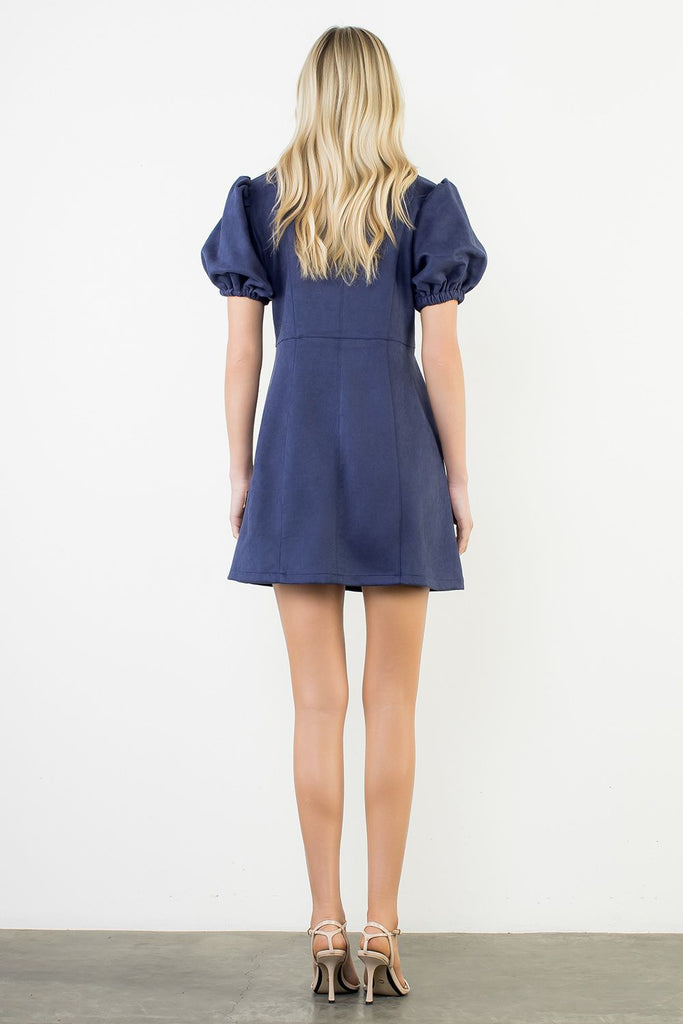 Faux Suede Button Dress