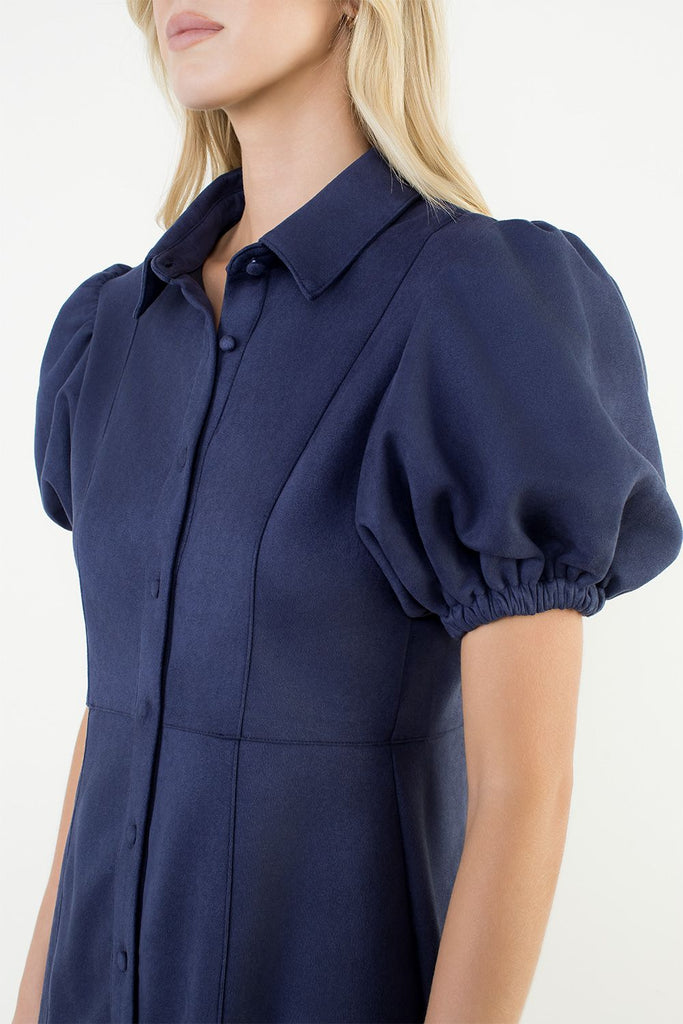 Faux Suede Button Dress
