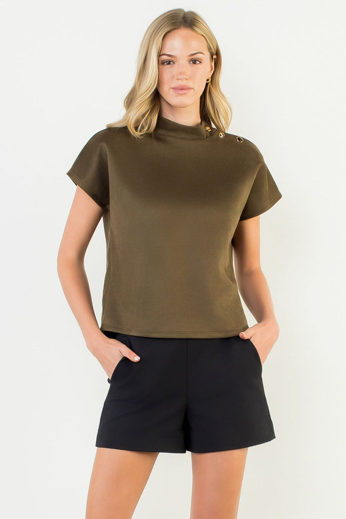 Button Faux Suede Top