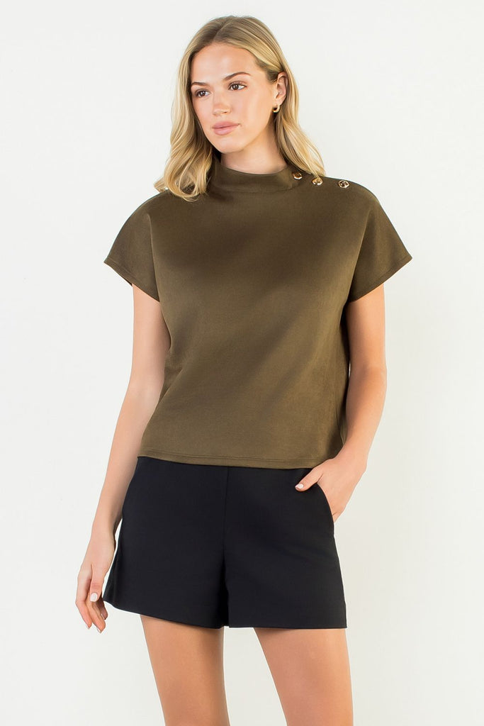Button Faux Suede Top