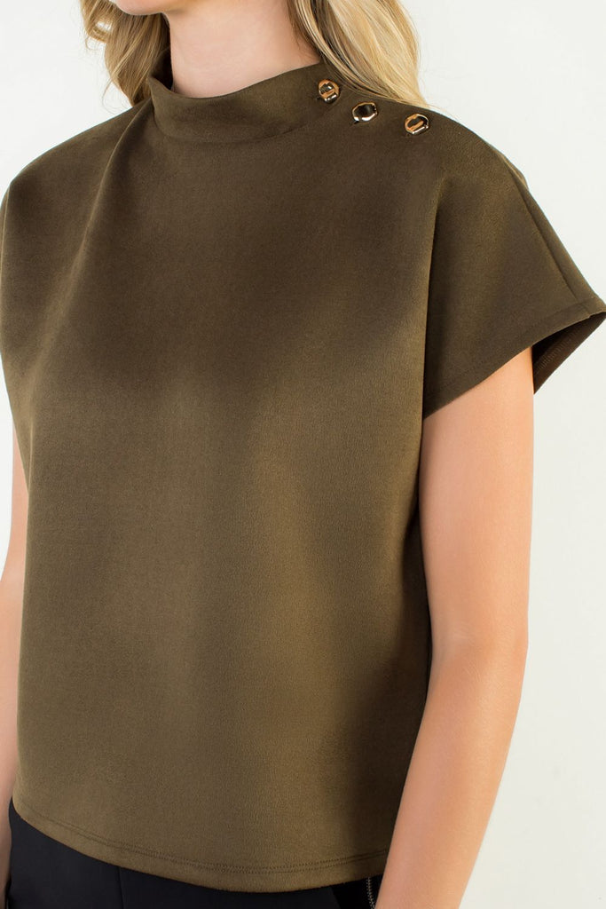 Button Faux Suede Top