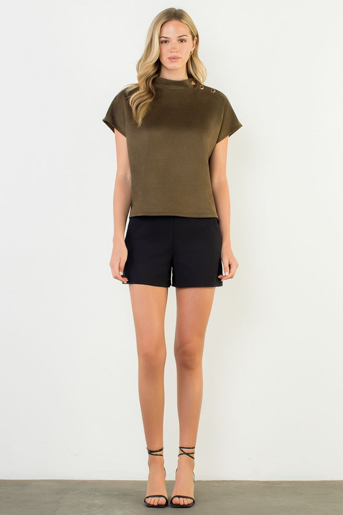 Button Faux Suede Top