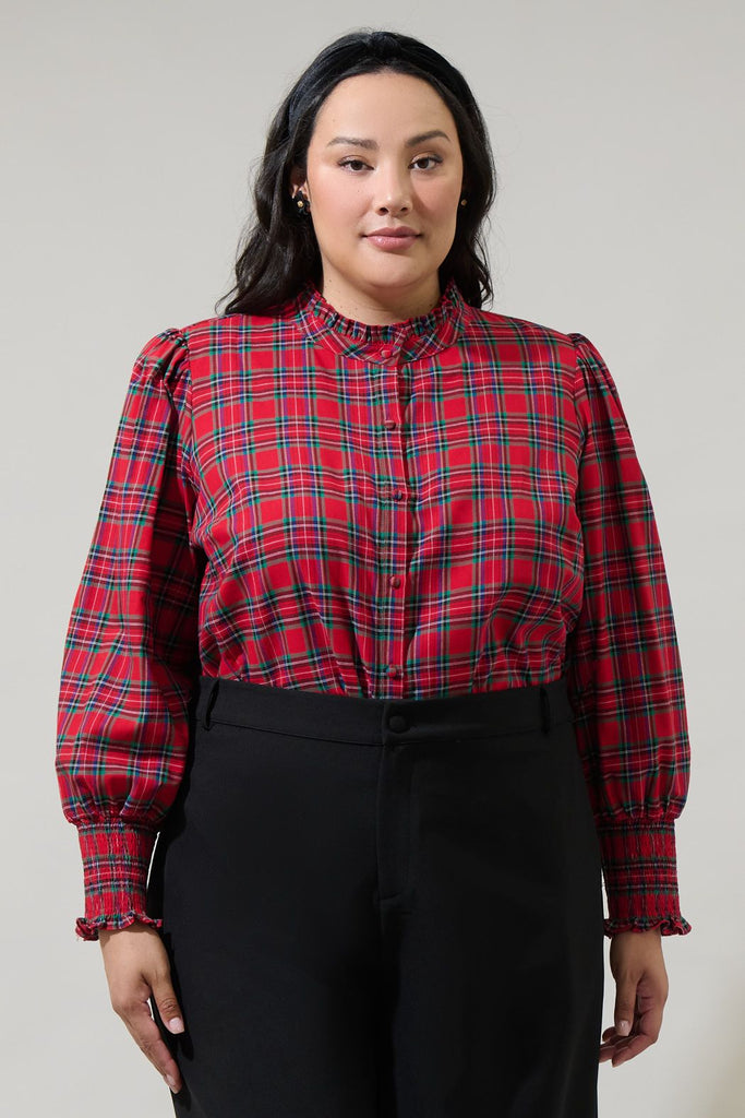 Chapman Plaid Split Neck Top