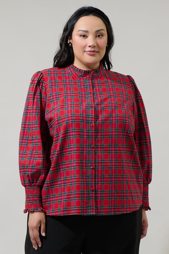 Chapman Plaid Split Neck Top