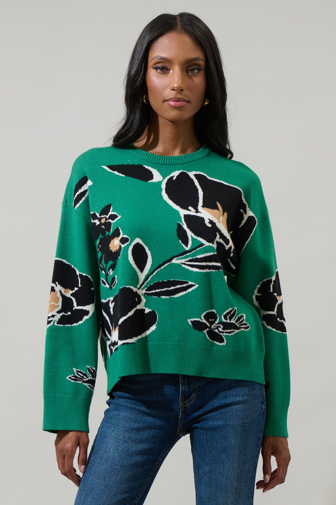 Wallis Green Floral Sweater