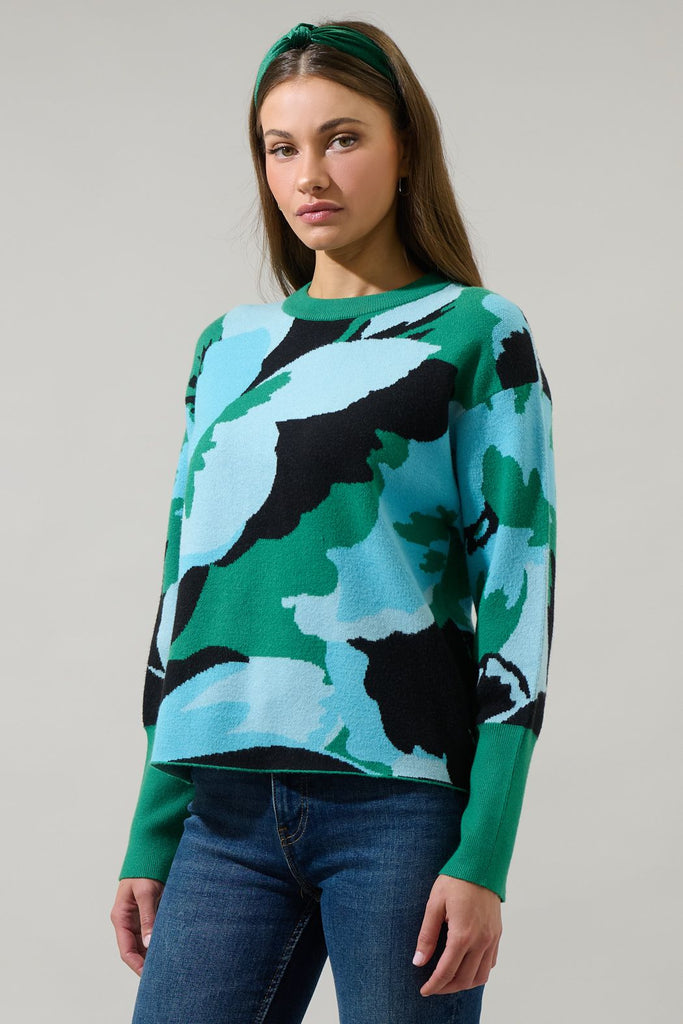 Asha Green Floral Sweater