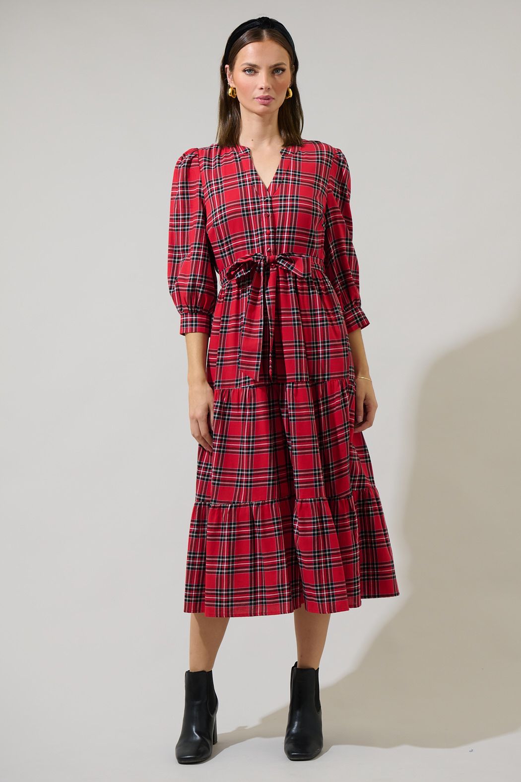 Boswell Tartan Plaid Midi Dress Striped Box Boutique Boswell Tartan Plaid Midi Dress Striped Box Boutique