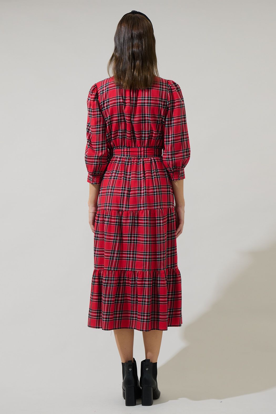 Boswell Tartan Plaid Yanis Button Up Midi Dress Curve RED-MULTI / 2X by Sugarlips Boswell Tartan Plaid Yanis Button Up Midi Dress Curve RED-MULTI / 2X by Sugarlips