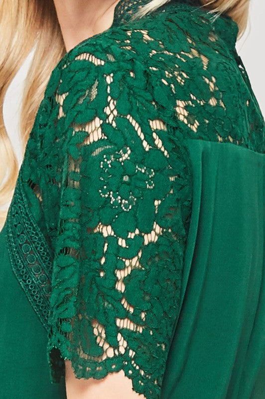 Green Floral Lace Sleeve Dress