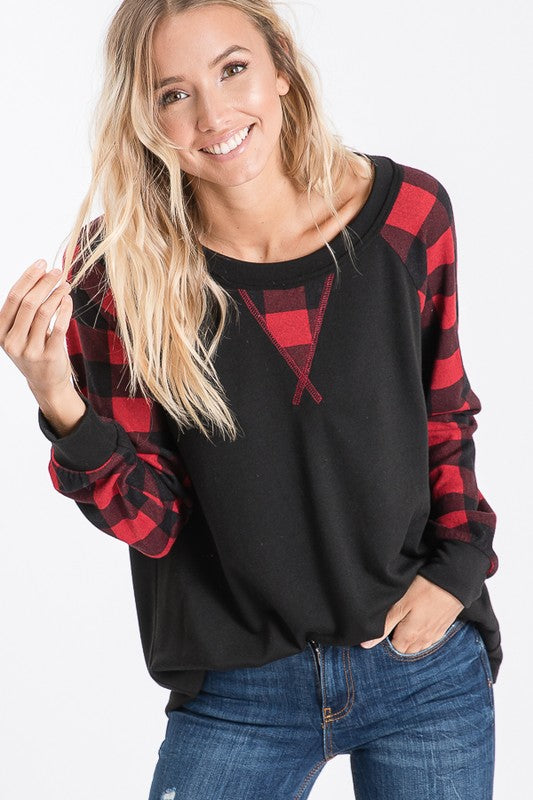 Buffalo Plaid Raglan Sleeve Top