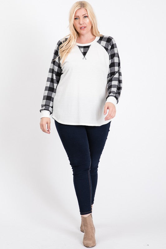 Buffalo Plaid Raglan Sleeve Top