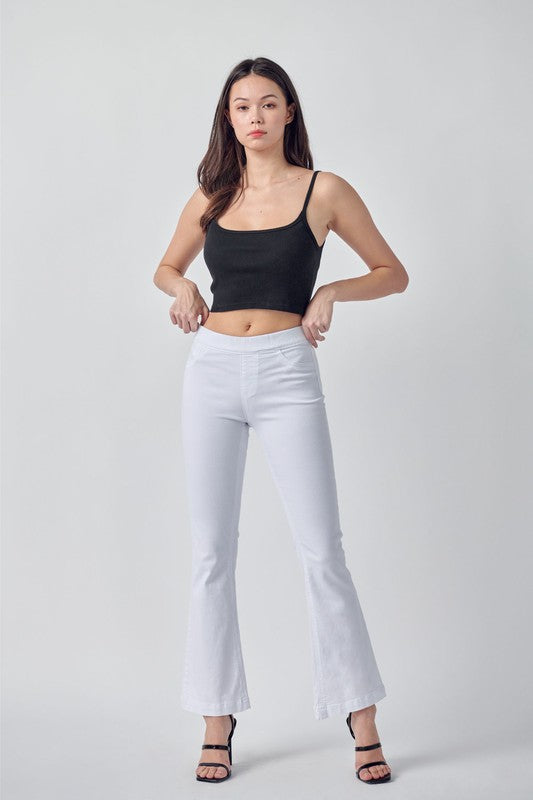 White Flare Pull On Jeans