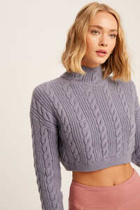 Denim Cable Cropped Sweater