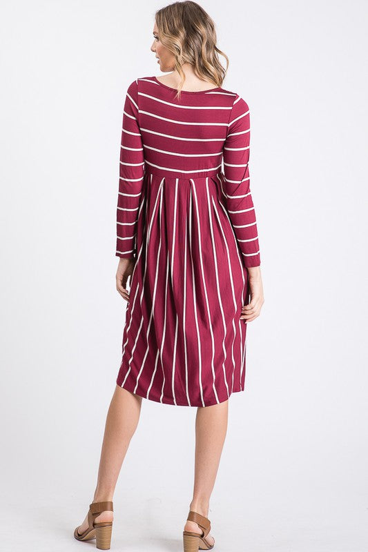 Burgundy Striped Empire Dress