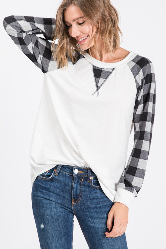 Buffalo Plaid Raglan Sleeve Top