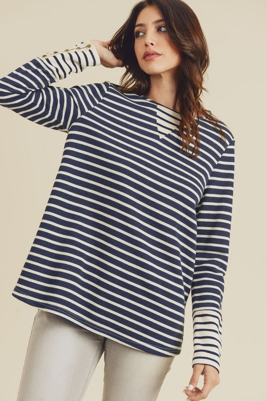 Lace Sleeve Striped Top