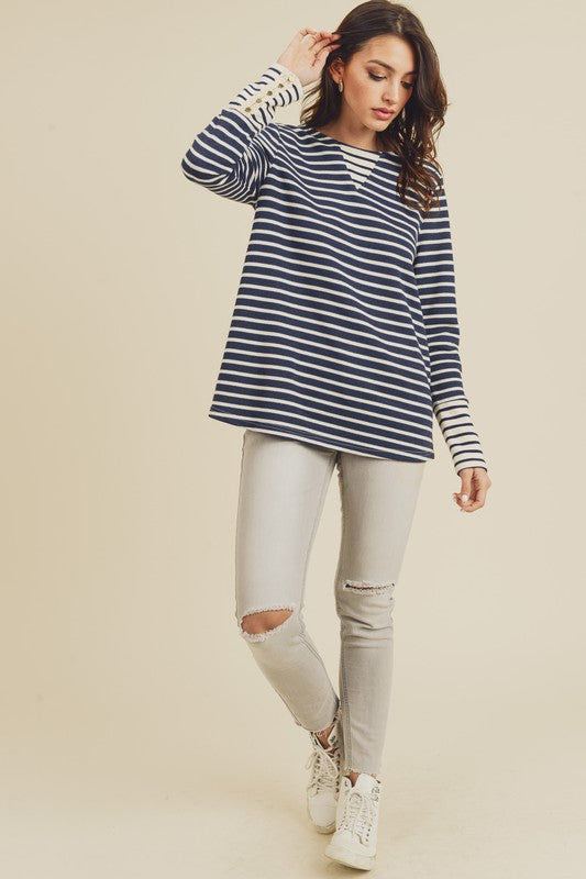 Lace Sleeve Striped Top