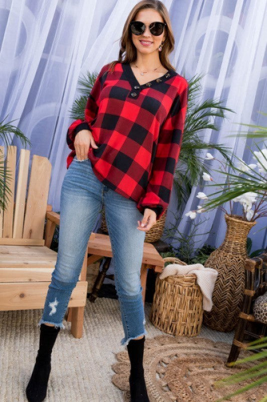 Buttoned Up Buffalo Plaid Top