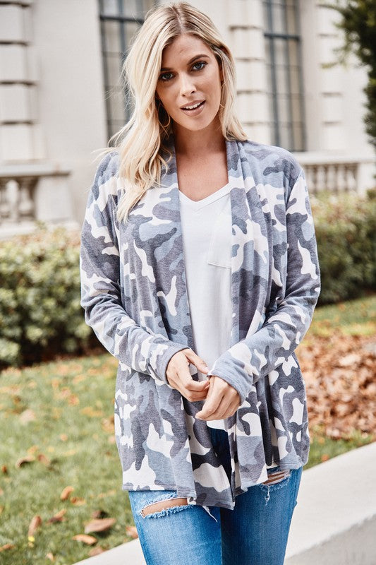 Grey Camo Cardigan – Striped Box Boutique